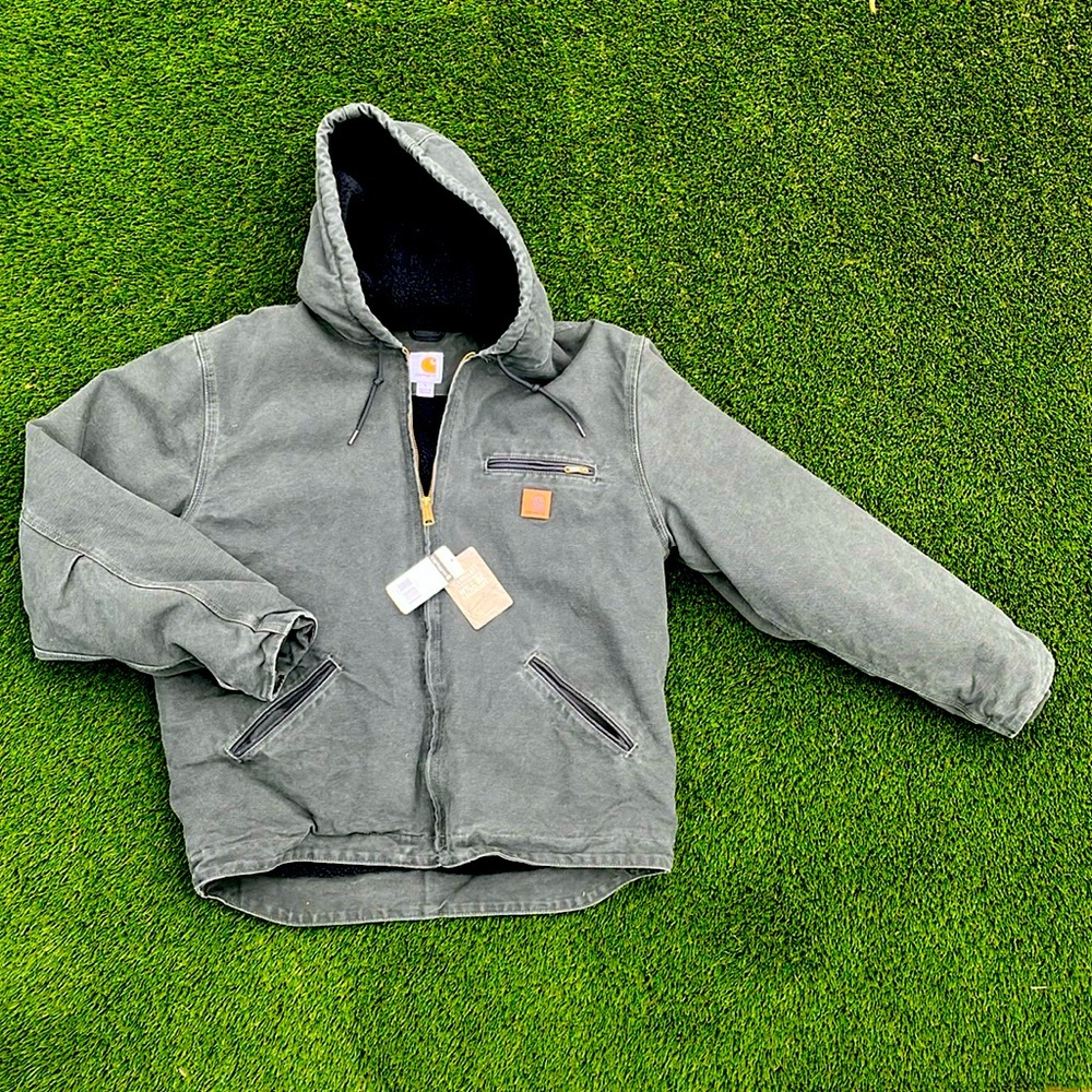 Carhartt Men's Relaxed Fit Washed Duck Sherpa-Lined Jacket - Large Gravel Gray